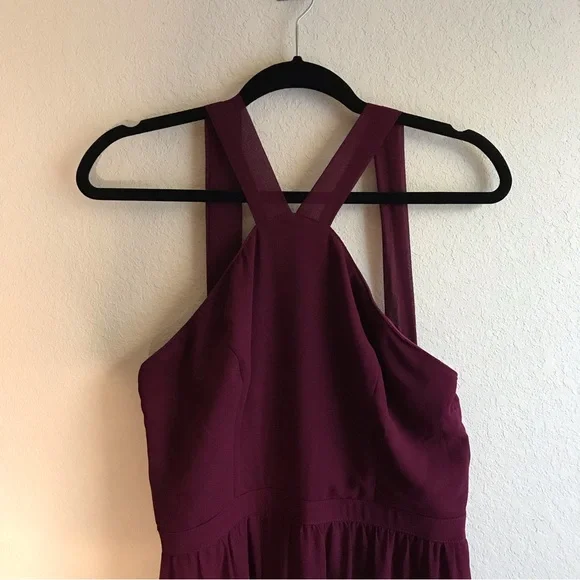 Lulu’s Air of Romance Burgundy High Neck Dress, Sz L, maroon bridesmaids dress - Picture 5 of 6